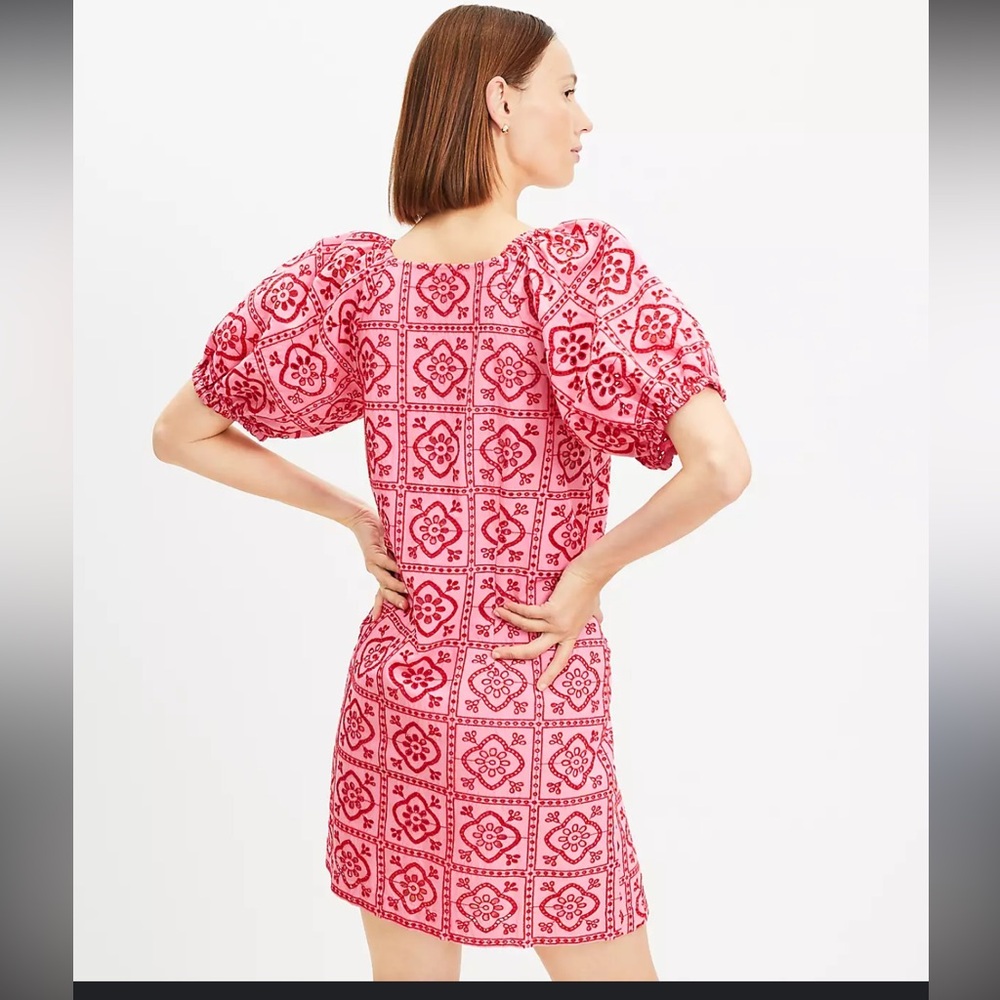 Brand New w/Tags Loft Tiled Eyelet Mini Shift Dress Pink Multi Medium - Picture 6 of 12